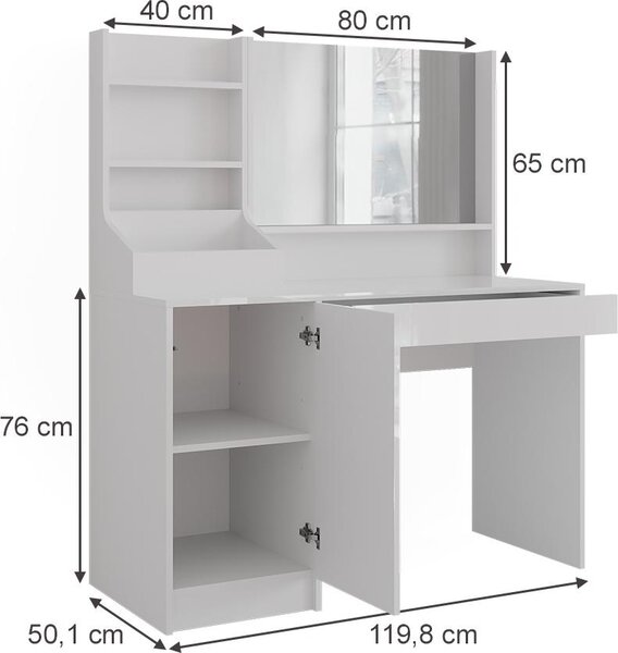 Toaletní stolek Vicco Sherry Bílá/bílý vysoký lesk 119.8 cm 3 díly, Model 57622