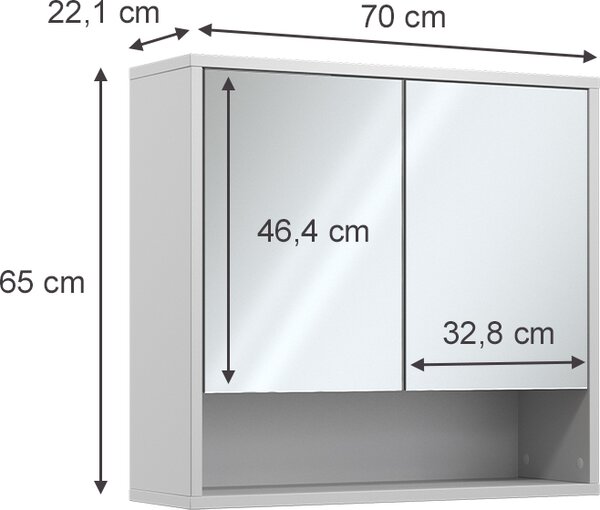 Koupelnová zrcadlová skříňka Vicco Eliza Bílá 70 x 65 cm se 2 dveřmi, Model 49507