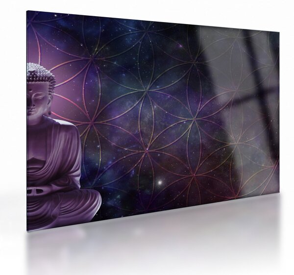 Skleněný obraz - Buddha s květy života (70x50 cm)