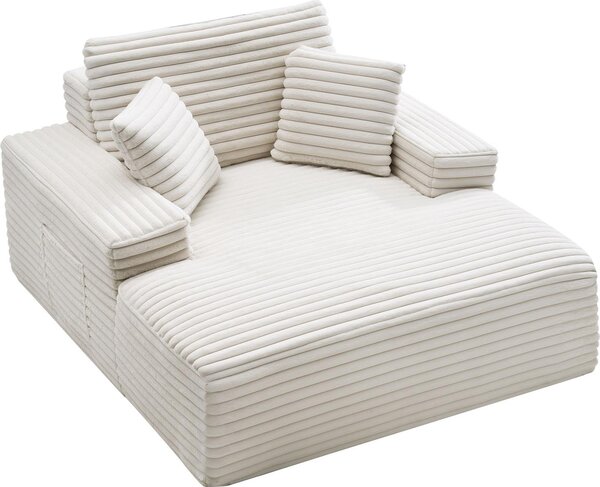 VEVOR chaise longue recliner 138cm, čalouněná rozkládací pohovka s dekorativními polštáři a područkami, rozkládací pohovka s hlubokým sedákem do obývacího pokoje ložnice, lounge křeslo z vysoce elastické houby béžové barvy