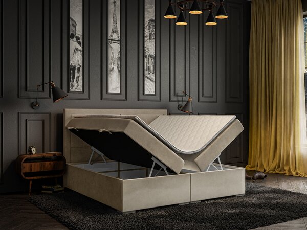 Jednolůžková boxspring postel 120 cm Menorra (světlobéžová) (s matrací a úl. prostorem)