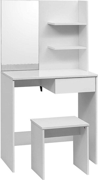 WOLTU MB6045ws Toaletní stolek v barokním a moderním stylu, toaletní stolek se zrcadlem a stoličkou, 75x40x138cm Bílá
