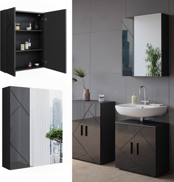 Koupelnová zrcadlová skříňka Vicco Irma Antracit vysoký lesk/antracit 60 x 75 cm, Model 52075
