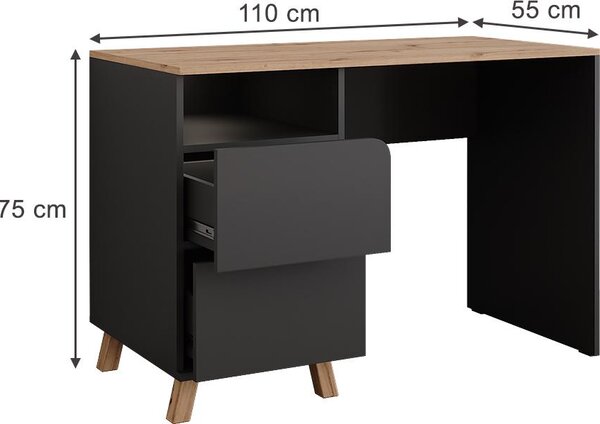 Toaletní stolek Vicco Karen Antracit/Artisan 110 cm se zásuvkami, Model 56298