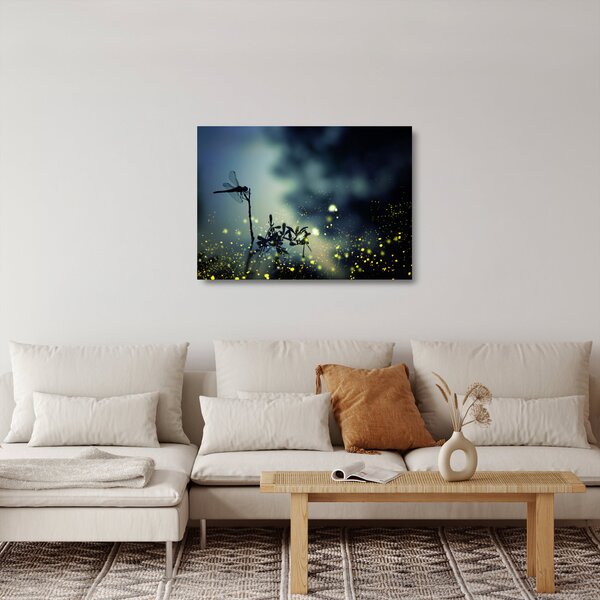 Skleněný obraz - Vážka za třpytivé noci (70x50 cm)