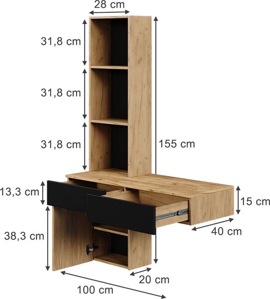 Toaletní stolek Vicco Melora Dub/černá 100 cm, Model 57982