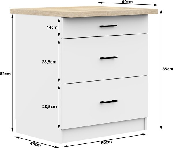 AKORD Furniture Factory KS0POLIBIA3S015, Bílá, 16 mm, 3 zásuvka/zásuvek, 460 mm, 800 mm, 850 mm