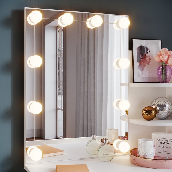 SONNI bílá komoda 70x40x140cm LED světelná komoda s nastavitelným jasem se zrcadlem a zásuvkou