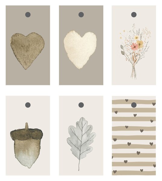 Papírový štítek na dárky Beige – set 6 ks