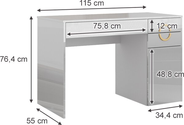 Toaletní stolek Vicco Adela Bílá 115 cm se 3 zásuvkami, Model 40813