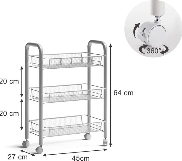 Pojízdný kontejner Vicco Tarro Bílá 45 x 64 cm se 3 úložnými přihrádkami, Model 57296