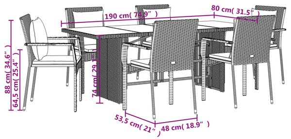 9dílný zahradní jídelní set s poduškami šedý polyratan 3213497