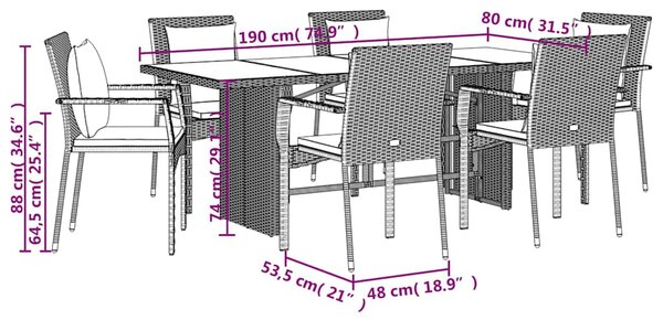 7dílný zahradní jídelní set s poduškami černý polyratan 3213498