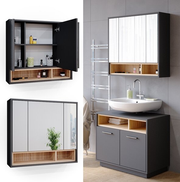 Koupelnová zrcadlová skříňka Vicco Beatrice Antracit 80 x 72 cm, Model 34837