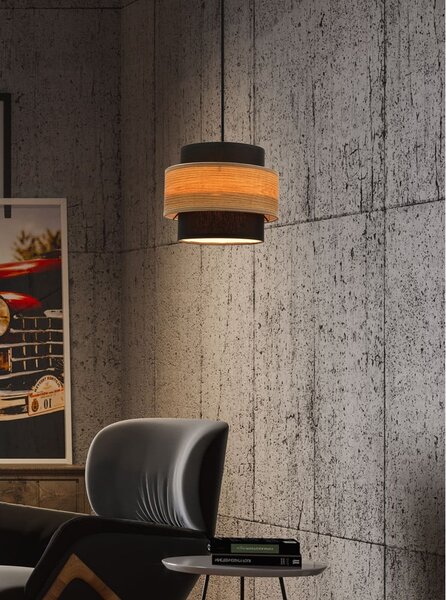 Závěsné svítidlo s textilním stínidlem v černo-přírodní barvě ø 20 cm Twin – Candellux Lighting