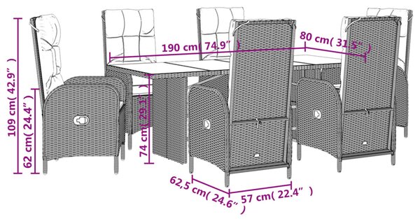 7dílný zahradní jídelní set s poduškami šedý polyratan 3213527