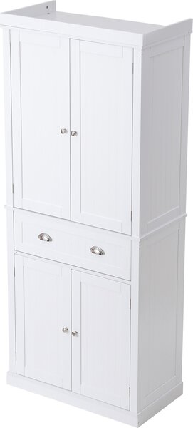 SucceBuy 72" kuchyňská spíž, volně stojící, 3 nastavitelné police, dvířka a zásuvka, do kuchyně/obývacího pokoje/jídelny/prádelny, barva bílá