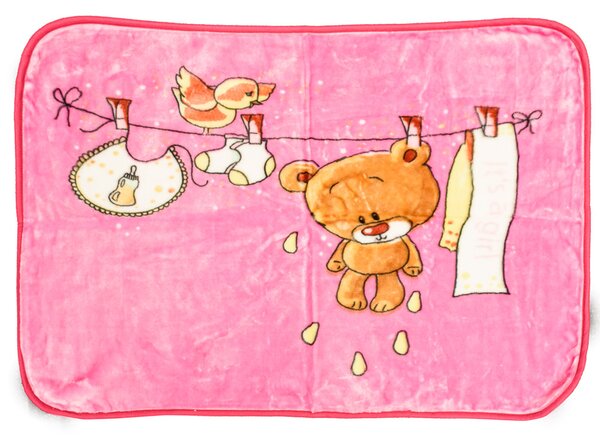 Růžová dětská deka MOKRÝ MEDVÍDEK, 80x110 cm