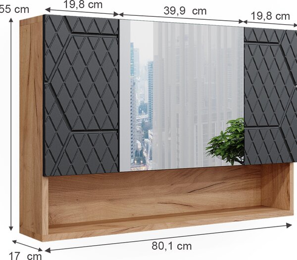 Koupelnová zrcadlová skříňka Vicco Irma Antracit se strukturou včelí plástve 80.1 x 55 cm, Model 42858