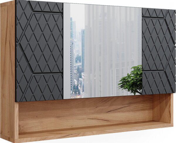 Koupelnová zrcadlová skříňka Vicco Irma Antracit se strukturou včelí plástve 80.1 x 55 cm, Model 42858