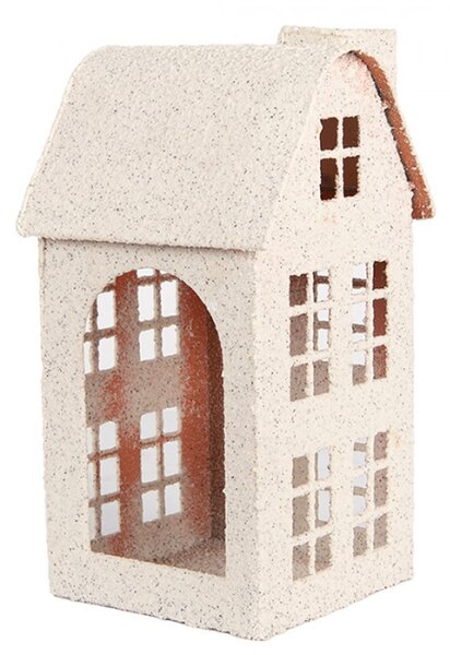 Bílá kovová dekorace domeček na svíčku s patrem a podkrovím na svíčku Zwemblik – 12x12x27 cm