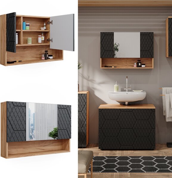 Koupelnová zrcadlová skříňka Vicco Irma Antracit se strukturou včelí plástve 80.1 x 55 cm, Model 42858