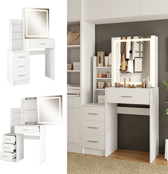 Toaletní stolek Vicco Lisca Bílá 80 cm se zrcadlem LED, Model 50164