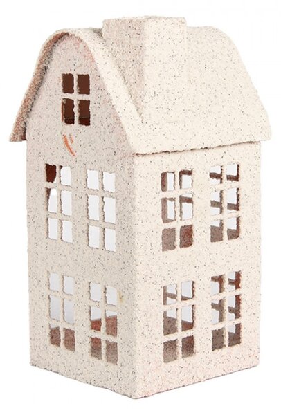 Bílá kovová dekorace domeček na svíčku s patrem a podkrovím na svíčku Zwemblik – 12x12x27 cm