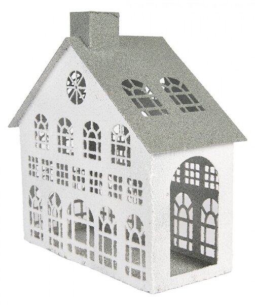 Bílá kovová dekorace velký městský dům na svíčku Zwemblik – 31x13x33 cm