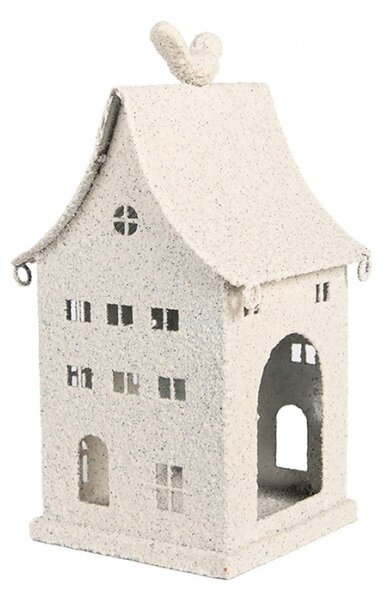 Bílá kovová dekorace domeček na svíčku s korouhvičkou na střeše Zwemblik – 12x12x27 cm