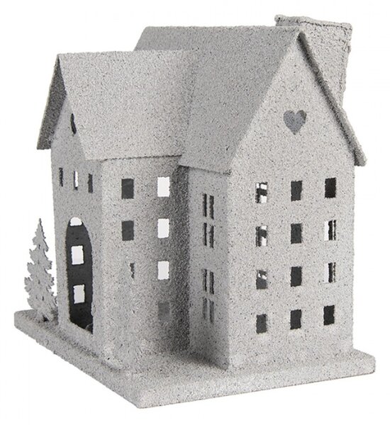 Bílá kovová dekorace domeček na svíčku se stromky Zwemblik – 26x16x26 cm