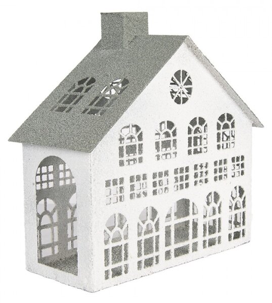 Bílá kovová dekorace velký městský dům na svíčku Zwemblik – 31x13x33 cm