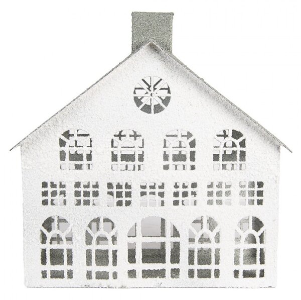 Bílá kovová dekorace velký městský dům na svíčku Zwemblik – 31x13x33 cm