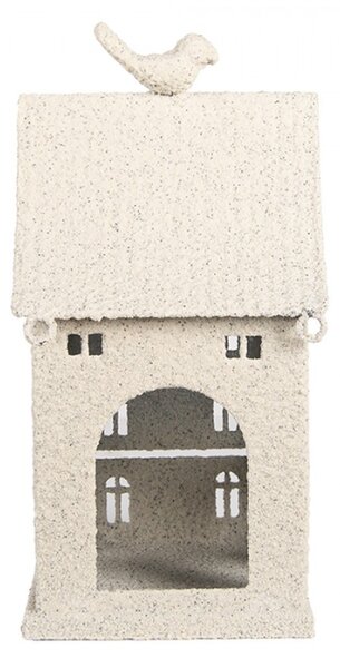 Bílá kovová dekorace domeček na svíčku s korouhvičkou na střeše Zwemblik – 12x12x27 cm