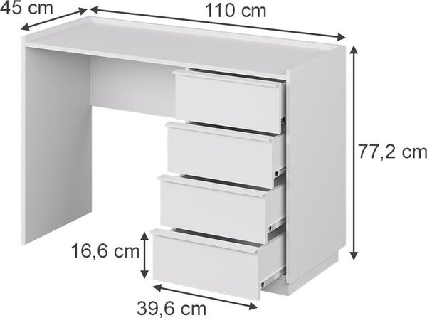 Toaletní stolek Vicco Viktoria Bílá 110 cm se 4 zásuvkami, Model 59333