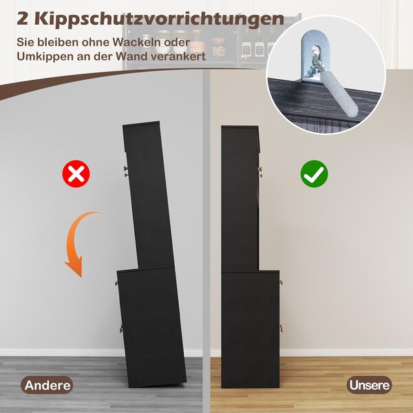 COSTWAY kuchyňská skříňka ze dřeva, bufetová skříňka se 2 zásuvkami, 2 USB porty, ratanovými dvířky, pracovní deskou a 2 zásuvkami, 100 x 40 x 180 cm (černá)