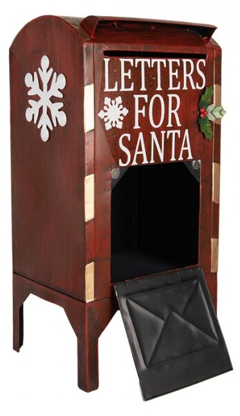 Červená vánoční kovová dekorace schránka na dopisy pro Santa Clause s patinou – 26x20x53 cm