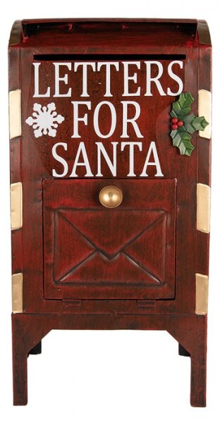 Červená vánoční kovová dekorace schránka na dopisy pro Santa Clause s patinou – 26x20x53 cm