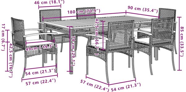 7dílný zahradní jídelní set s poduškami šedý polyratan 3213573