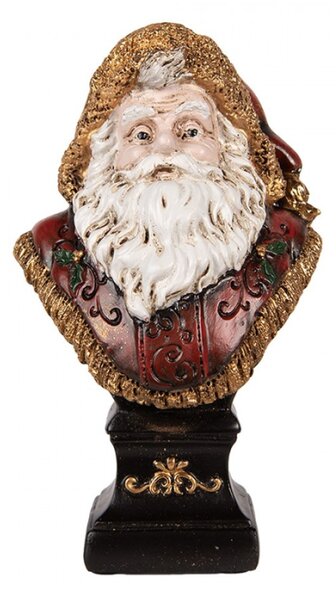 Vánoční dekorace busta Santa Clause v červeném kabátku na zdobeném podstavci – 10x8x17 cm