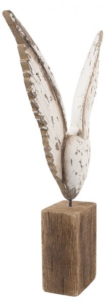 Dřevěná dekorace okřídlené bílé srdce na špalku Celpas – 26x5x33 cm