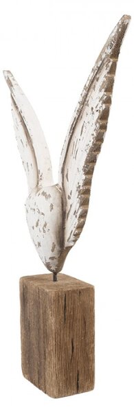 Dřevěná dekorace okřídlené bílé srdce na špalku Celpas – 26x5x33 cm