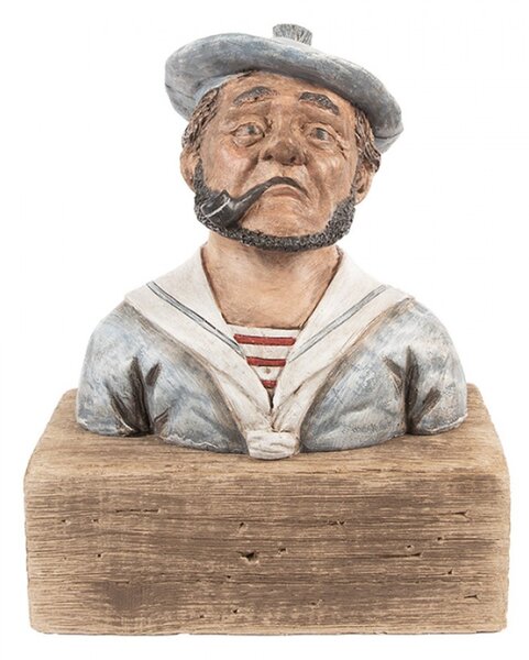 Dřevěná dekorace barevná busta námořníka s dýmkou Zeevaarder – 19x11x24 cm