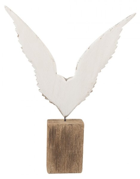 Dřevěná dekorace okřídlené bílé srdce na špalku Celpas – 26x5x33 cm