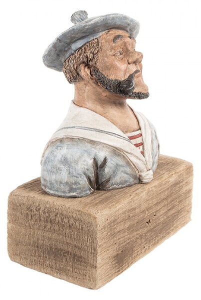 Dřevěná dekorace barevná busta námořníka s dýmkou Zeevaarder – 19x11x24 cm