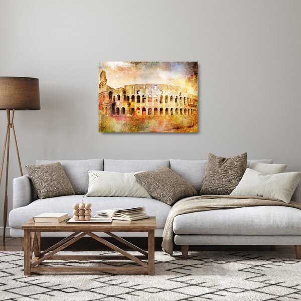 Skleněný obraz - Digitální malba, koloseum, Řím, Itálie (70x50 cm)