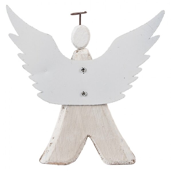 Dřevěná dekorace anděl s drátěnou svatozáří a patinou M Celpas – 14x4x15 cm
