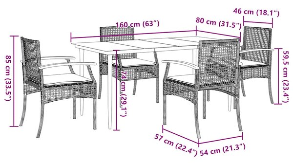 5dílný zahradní jídelní set s poduškami šedý polyratan 3213613