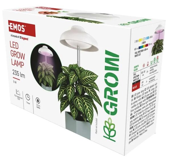 EMOS LED GROW pěstební lampa 5 W, časovač, bílá 1538900010
