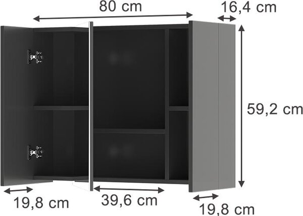 Koupelnová zrcadlová skříňka Vicco Leopold Antracit 80 x 59.2 cm s policemi, Model 56217